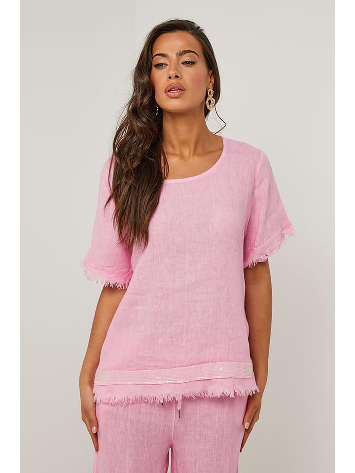 Le Monde du Lin Lniana bluzka w kolorze jasnoróżowym rozmiar: 36/38