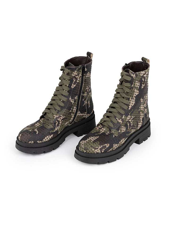 Anna Morellini Skórzane botki "Simoldo" w kolorze oliwkowo-beżowym rozmiar: 41