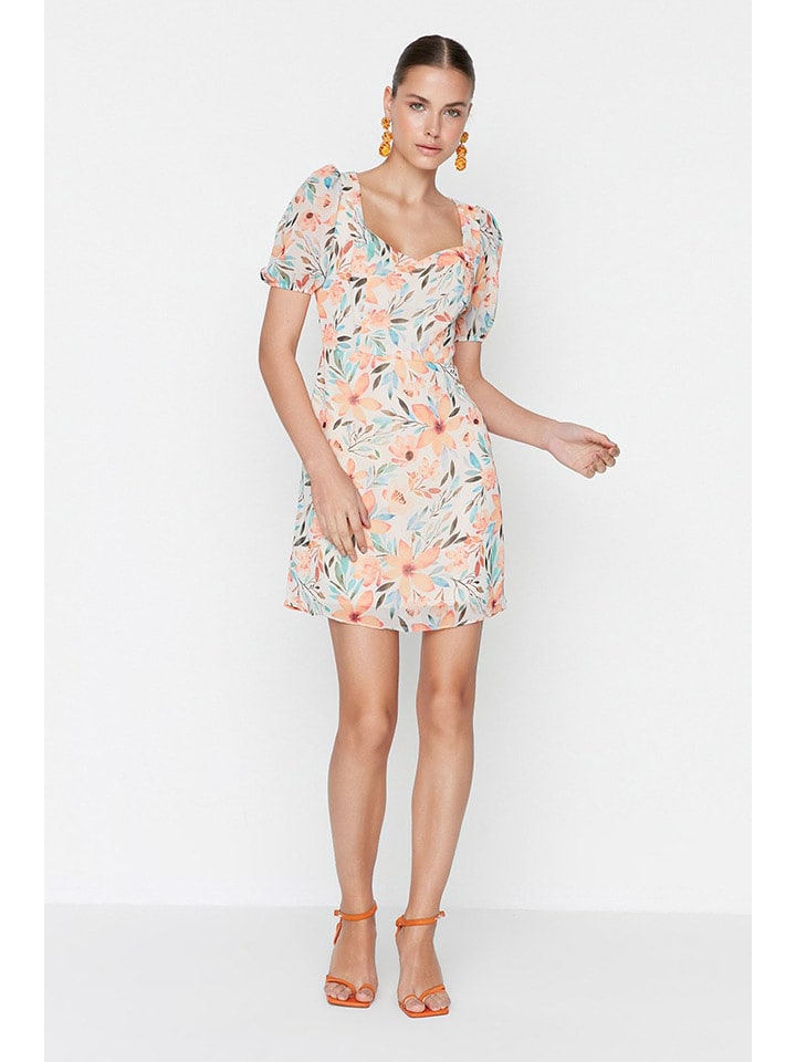 trendyol Sukienka w kolorze kremowo-brzoskwiniowo-błękitnym rozmiar: 34