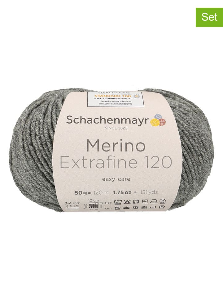 Schachenmayr since 1822 Przędza wełniana (10 szt.) "Merino Extrafine 120" w kolorze szarym - 10 x 50 g rozmiar: onesize
