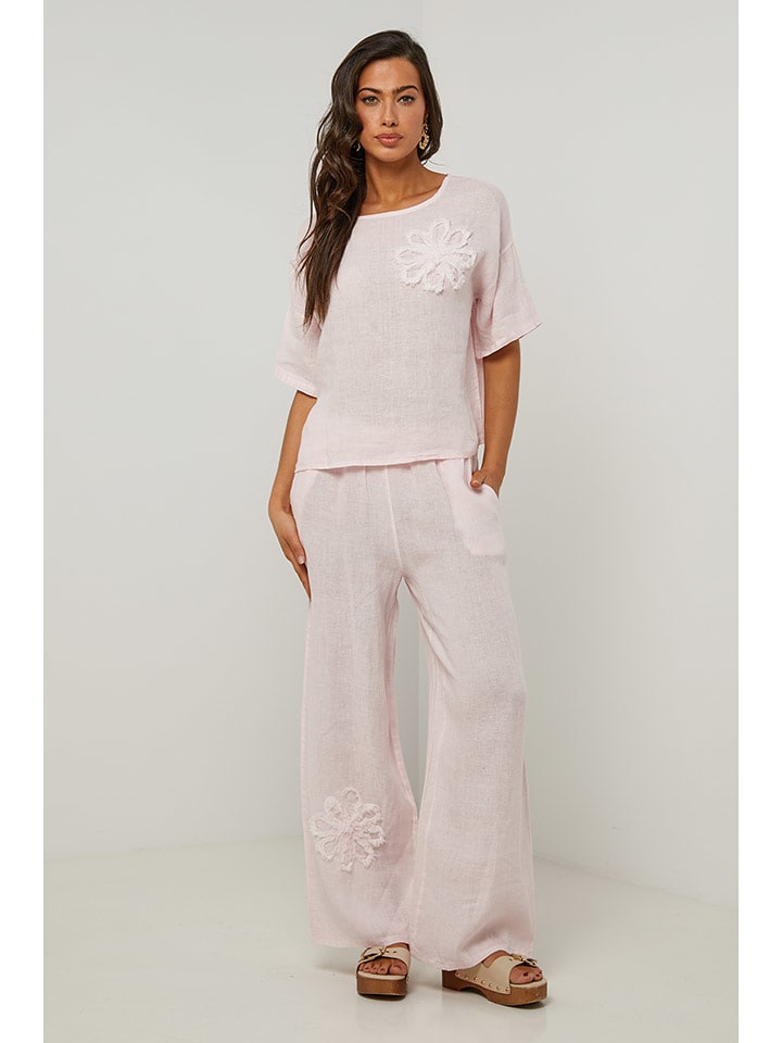 Le Monde du Lin Lniane spodnie w kolorze jasnoróżowym rozmiar: 36/38