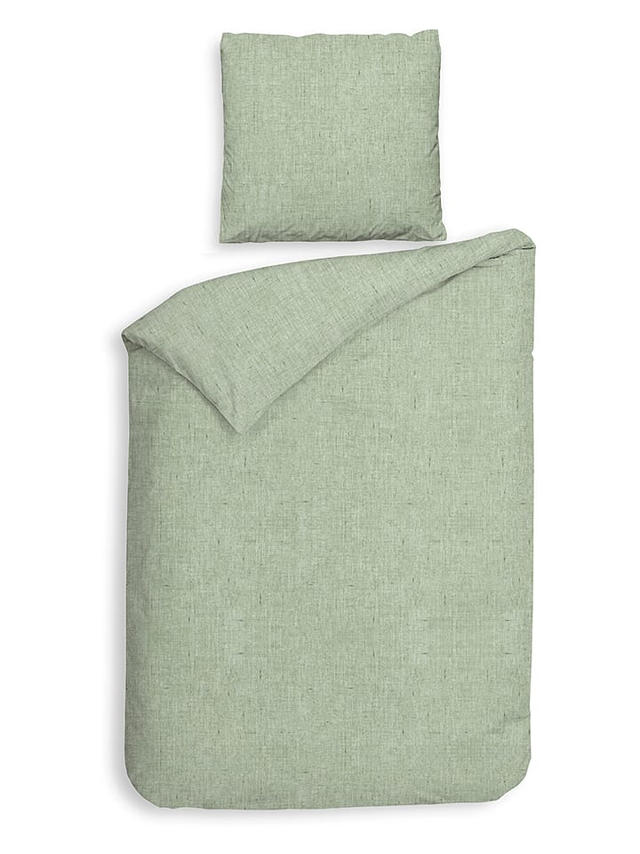 Heckett Lane Komplet pościeli flanelowej "Franela" w kolorze zielonym rozmiar: 240x220 cm