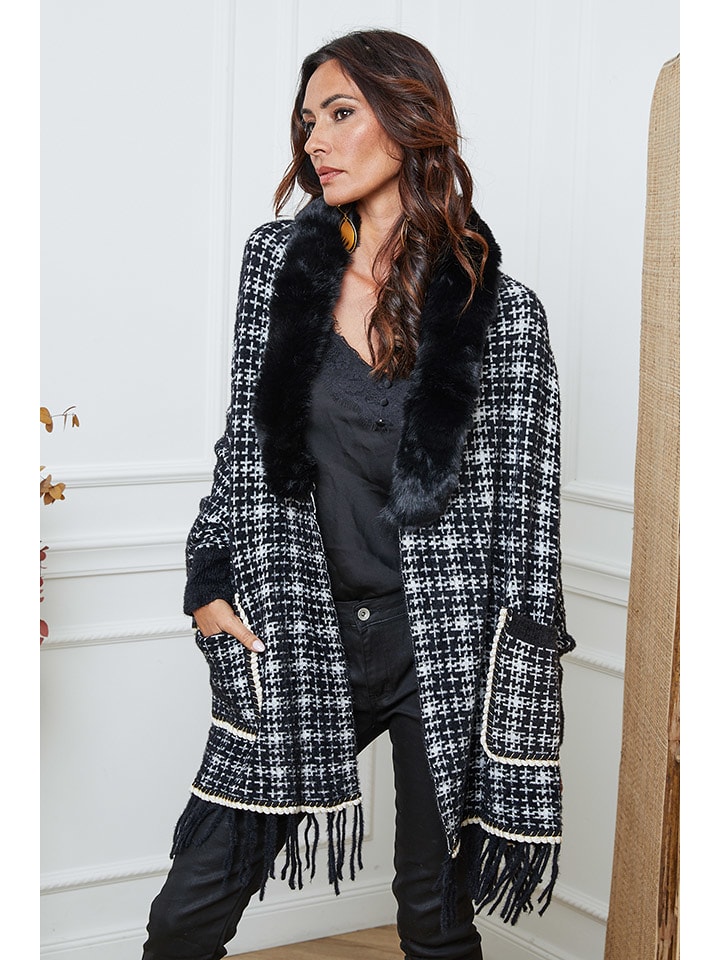 So Cachemire Kardigan "Escape" w kolorze czarno-białym rozmiar: XL