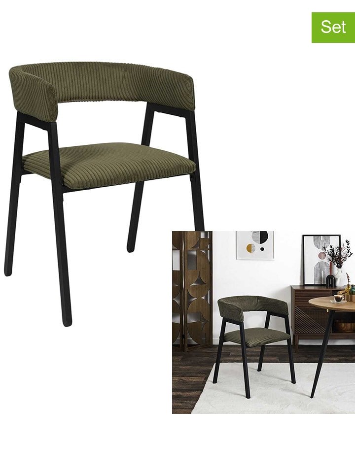 THE HOME DECO FACTORY Fotele (2 szt.) "Scott" w kolorze khaki - 51,5 x 71,5 x 50,5 cm rozmiar: onesize