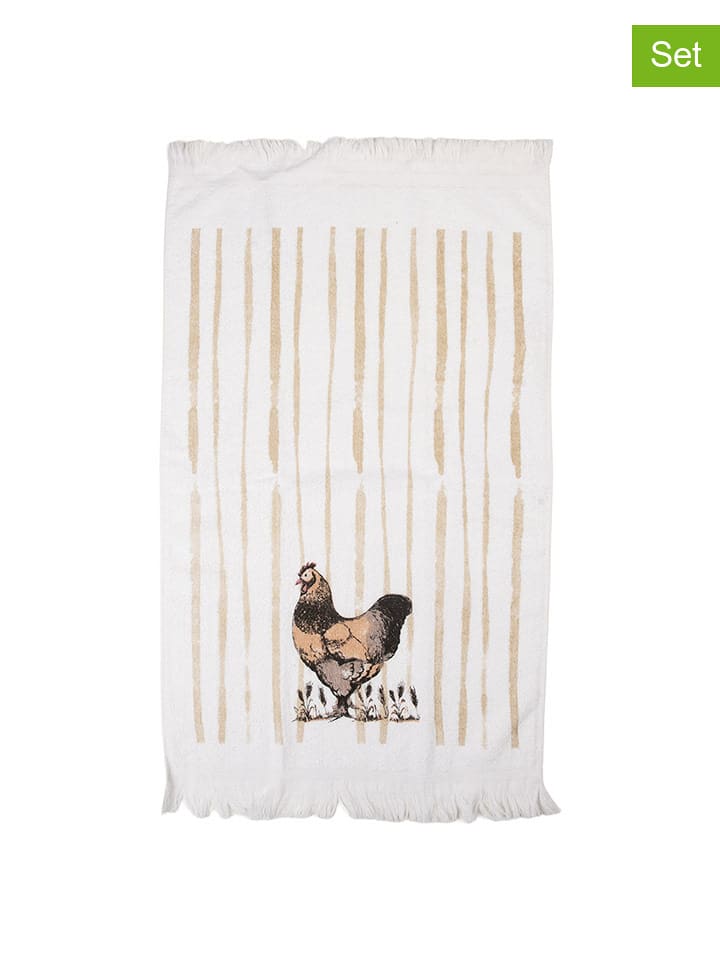 Clayre & Eef Ręczniki (2 szt.) w kolorze biało-beżowym dla gości - 66 x 40 cm rozmiar: onesize