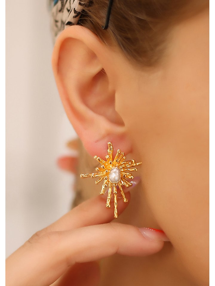 Pierres delicates Pozłacane kolczyki-wkrętki z perłami rozmiar: onesize