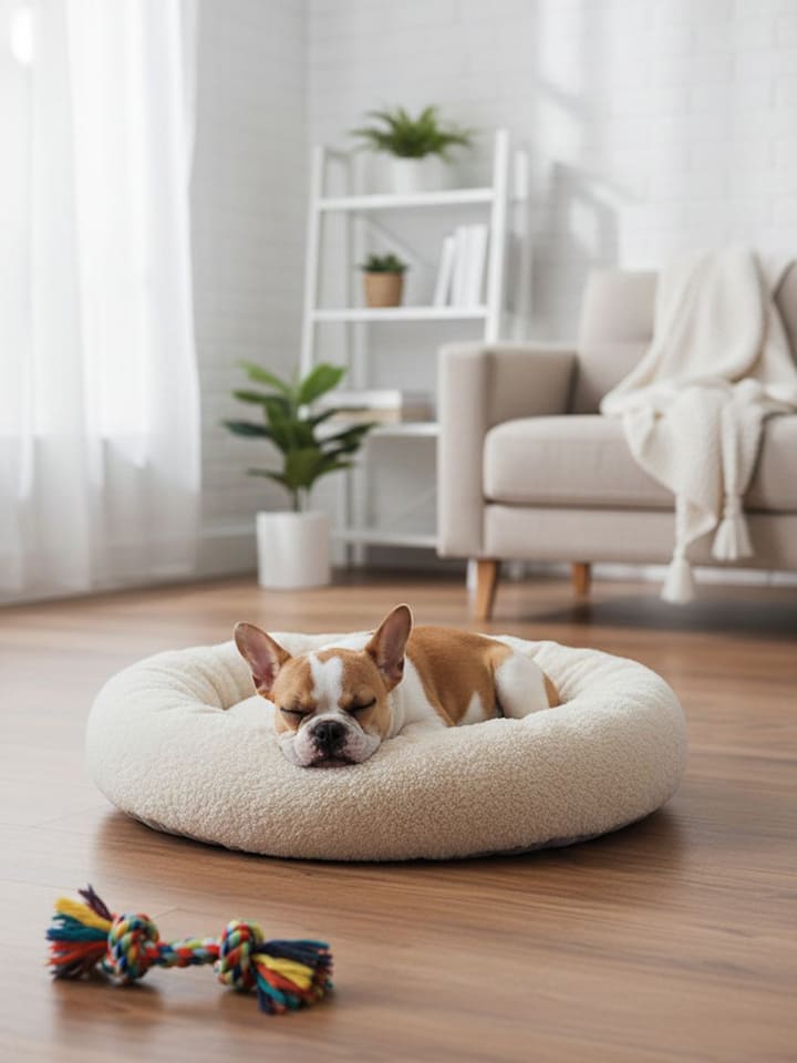 Paws&Whiskers Legowisko "Pugalo" w kolorze beżowym dla psa rozmiar: 65x65x15 cm