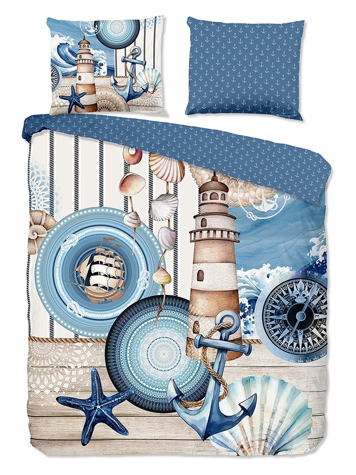 Hip Komplet pościeli satynowej "Aldiana" w kolorze niebieskim rozmiar: 140x220 cm