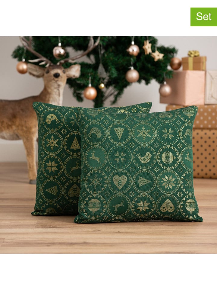 GAMUSI Poszewki (2 szt.) "Ballcrypt" w kolorze złoto-zielonym na poduszkę rozmiar: 45x45 cm