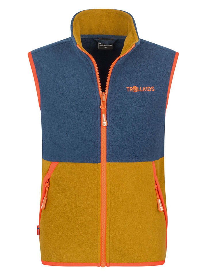Trollkids Kamizelka polarowa "Kjerag" w kolorze granatowo-jasnobrązowym rozmiar: 140