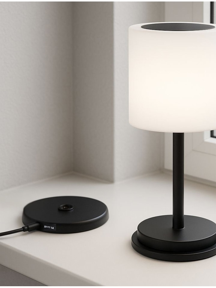 FH Lighting Solarna lampa stołowa LED w kolorze biało-czarnym - wys. 28 x Ø 13 cm rozmiar: onesize