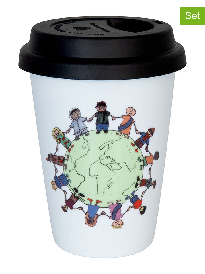 Könitz Kubki To-Go (2 szt.) "Eco - It's Our Earth" w kolorze biało-czarnym - 380 ml rozmiar: onesize