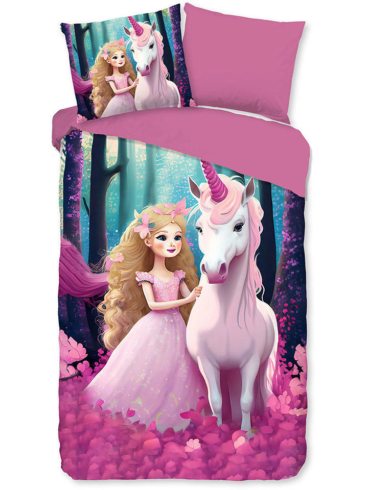 Pure Komplet pościeli "Julia" w kolorze miętowo-jasnoróżowym z mikrofibry rozmiar: 135x200 cm