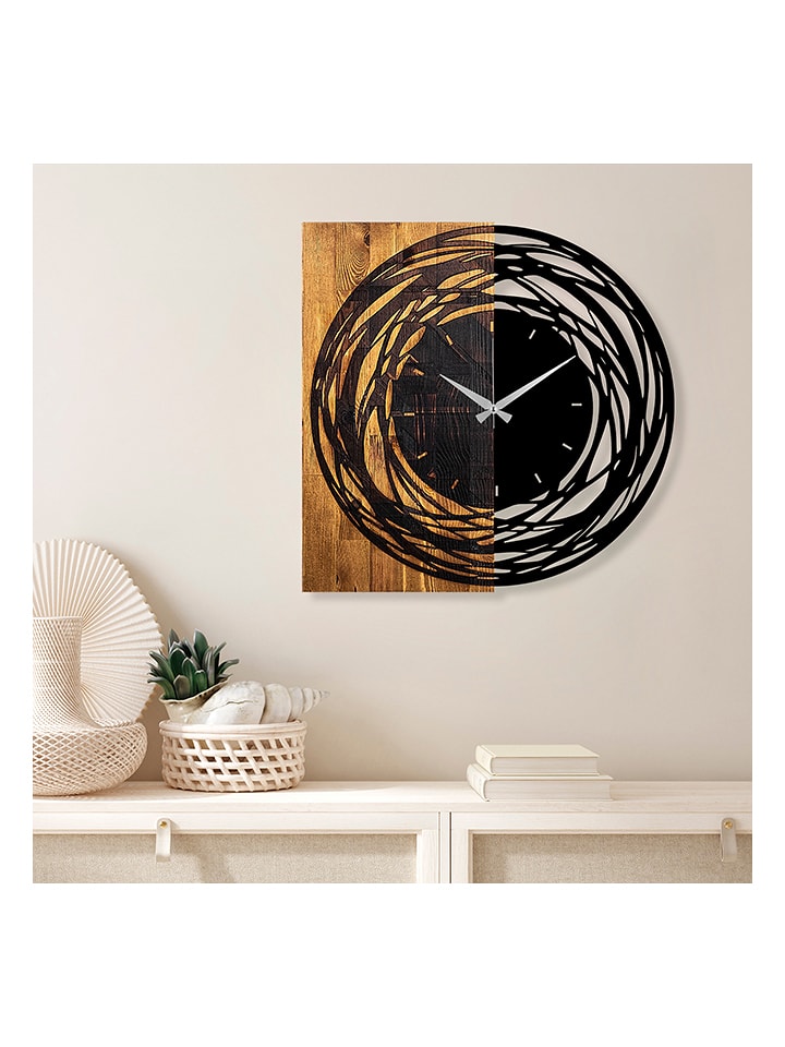 ABERTO DESIGN Zegar ścienny w kolorze czarno-jasnobrązowym - 58 x 58 cm rozmiar: onesize