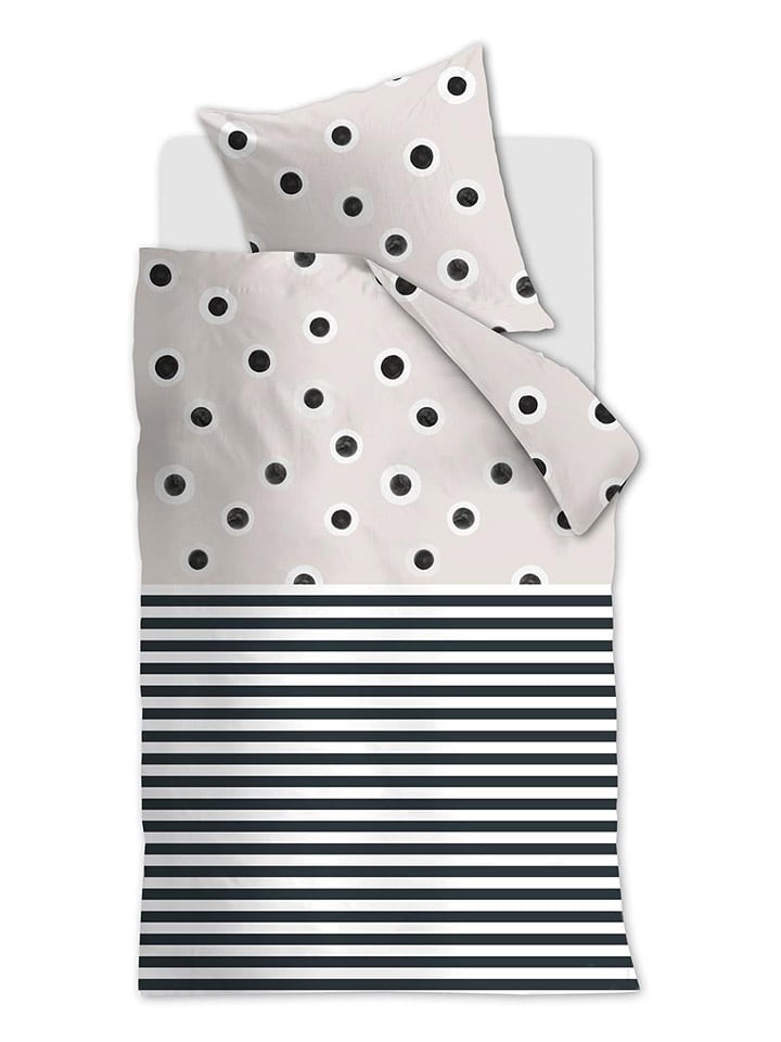 Beddinghouse Komplet pościeli "Stripe and Eye" w kolorze kremowo-czarnym rozmiar: 155x220 cm