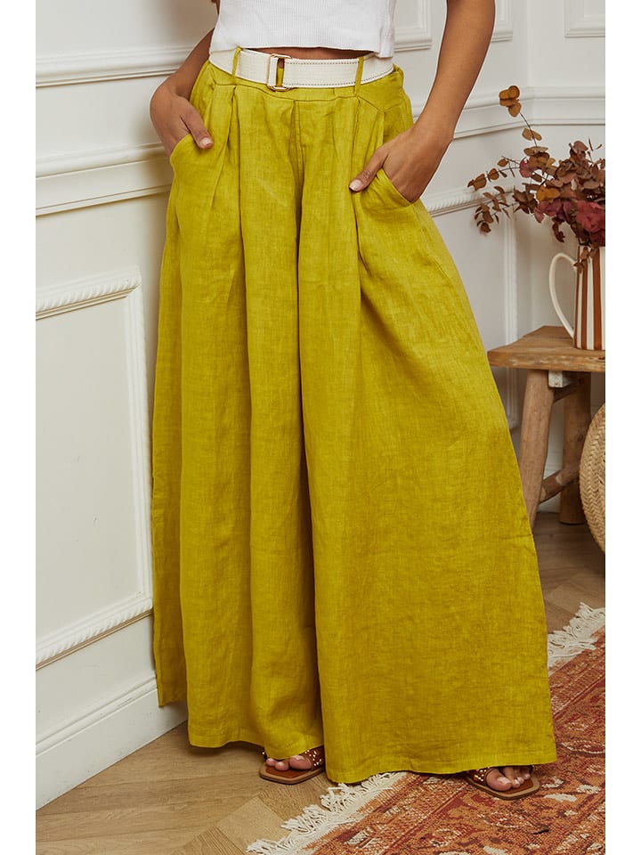 La Compagnie Du Lin Lniane spodnie w kolorze żółtym rozmiar: M