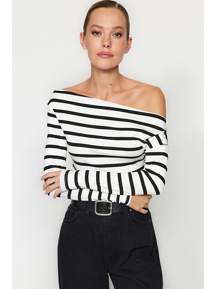 trendyol Koszulka w kolorze biało-czarnym rozmiar: L