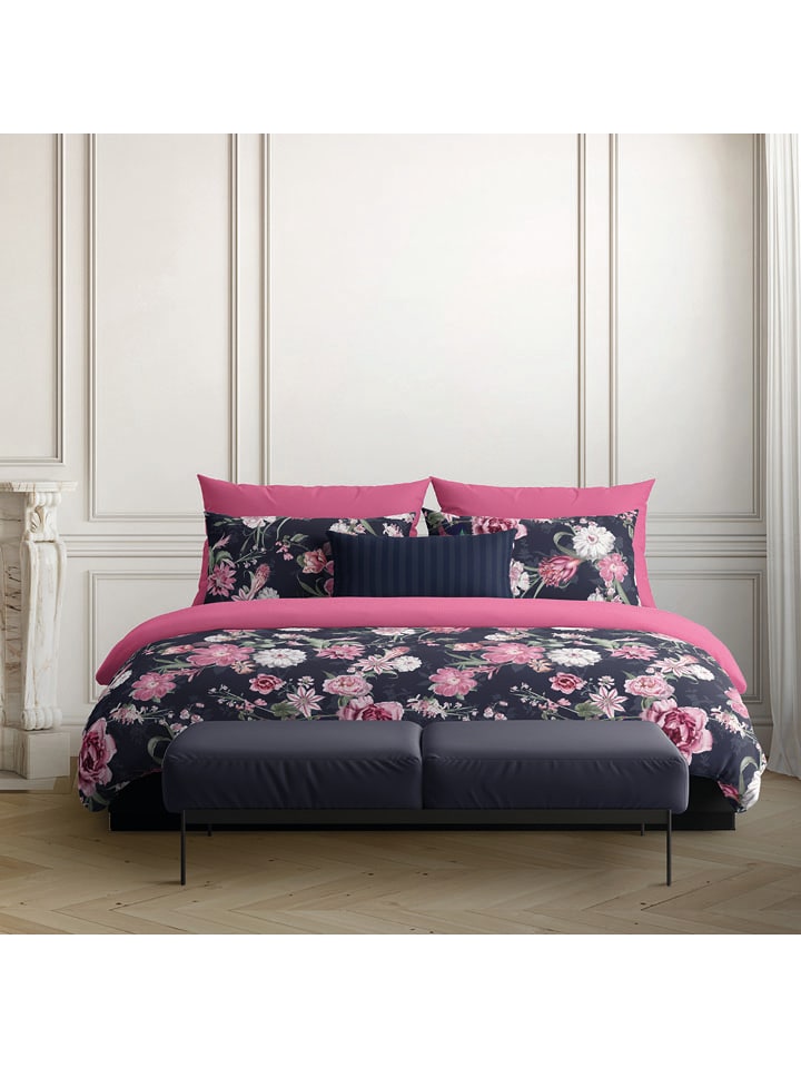 maison héritage PARIS Komplet pościeli satynowej "Eclat nocturne" w kolorze granatowo-różowym rozmiar: 240x220 cm