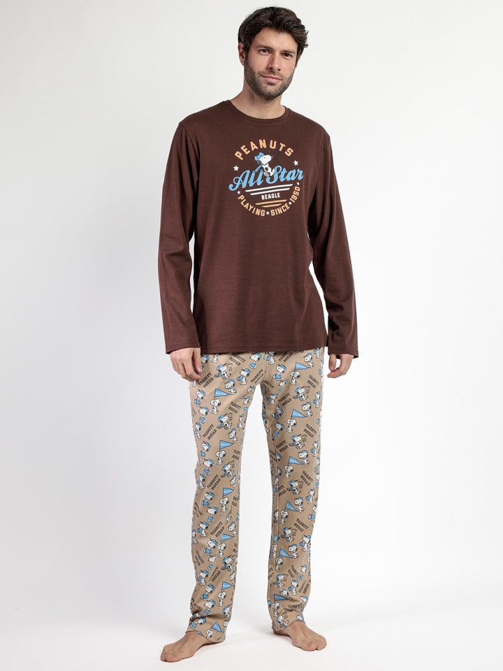 Peanuts Piżama "Peanuts" w kolorze brązowo-jasnobrązowym rozmiar: S