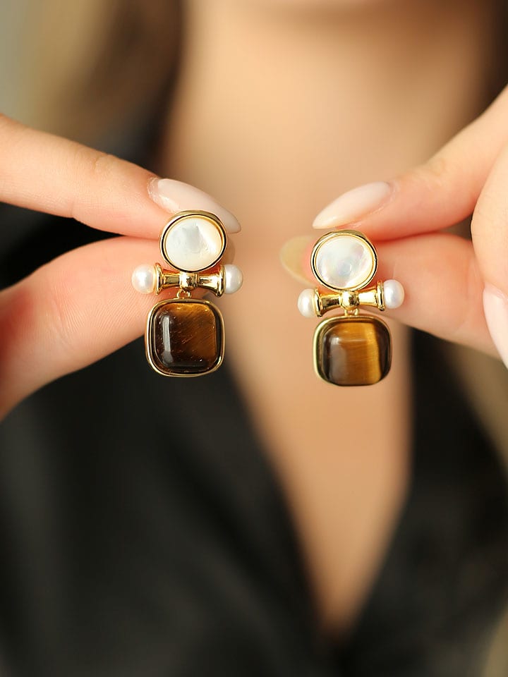 Pierres delicates Pozłacane kolczyki-wkrętki z perłami i kamieniami szlachetnymi rozmiar: onesize