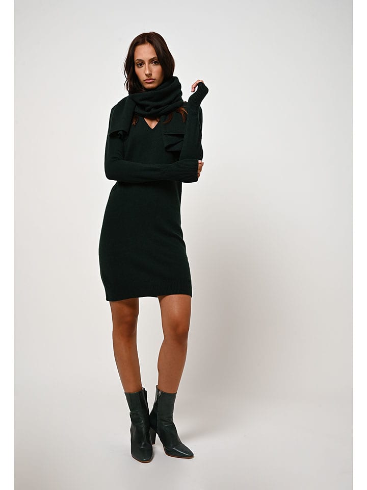 AUTHENTIC CASHMERE Kaszmirowa sukienka "Capelet" w kolorze ciemnozielonym rozmiar: S