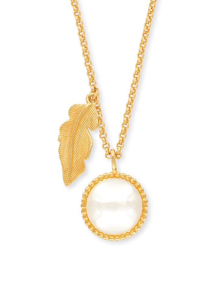 Engelsrufer Pozłacany naszyjnik "Glory Feather" z perłą - dł. 42 cm rozmiar: onesize