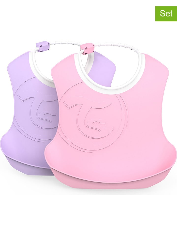 Twistshake Śliniaczki (2 szt.) w kolorze jasnoróżowym i liliowym - 22 x 22 cm rozmiar: onesize