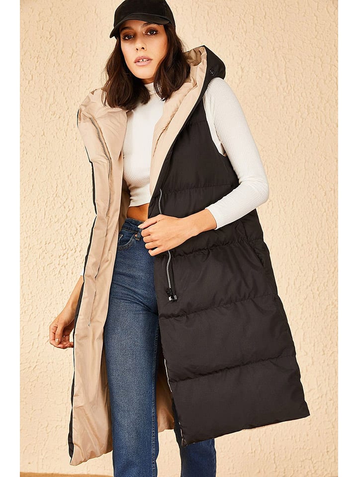 Bianco Lucci Dwustronna kamizelka pikowana w kolorze czarno-beżowym rozmiar: 36