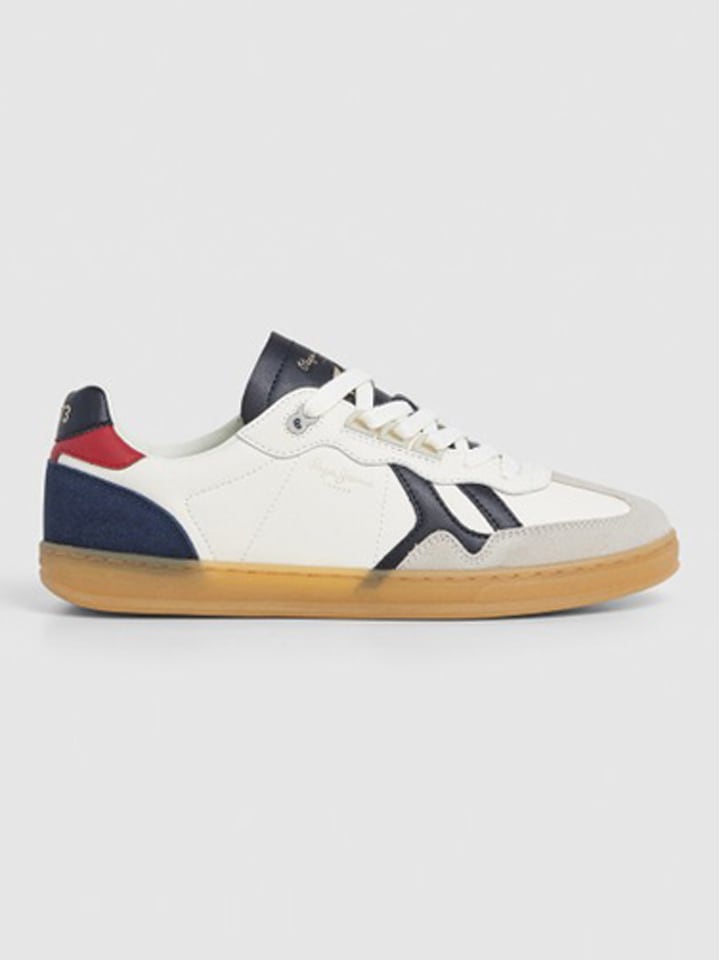Pepe Jeans FOOTWEAR Skórzane sneakersy "Ball Origin" w kolorze biało-szaro-granatowym rozmiar: 45