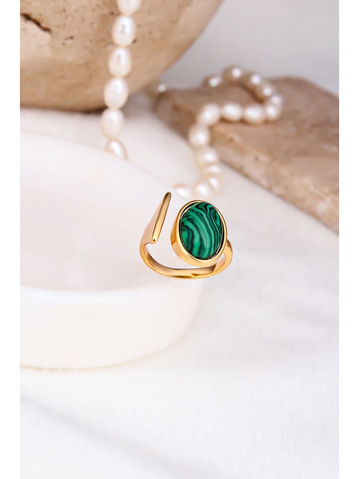 Pierres delicates Pozłacany pierścionek z malachitem rozmiar: onesize