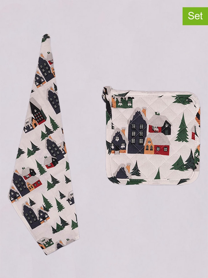 Villa d´Este 2-częściowy zestaw "House" w kolorze zielono-białym do naczyń rozmiar: onesize