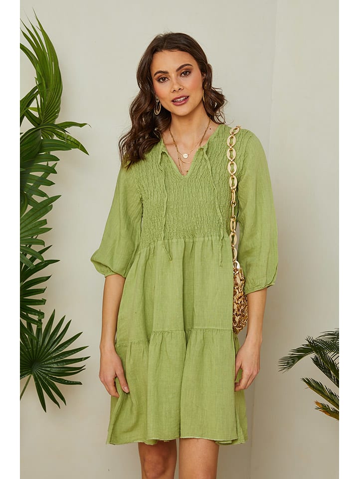 Lin Passion Lniana sukienka w kolorze limonkowym rozmiar: 40/42
