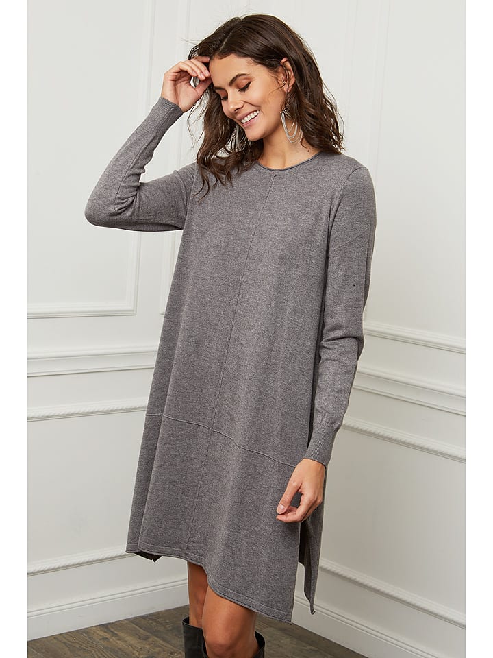 Joséfine Sukienka dzianinowa "Elior" w kolorze szarobrązowym rozmiar: L