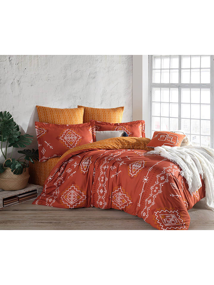 Elizabed Komplet pościeli renforcé "Talas" w kolorze biało-pomarańczowym rozmiar: 155x220 cm