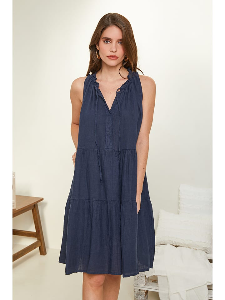 Rodier Lin Lniana sukienka w kolorze granatowym rozmiar: M/L