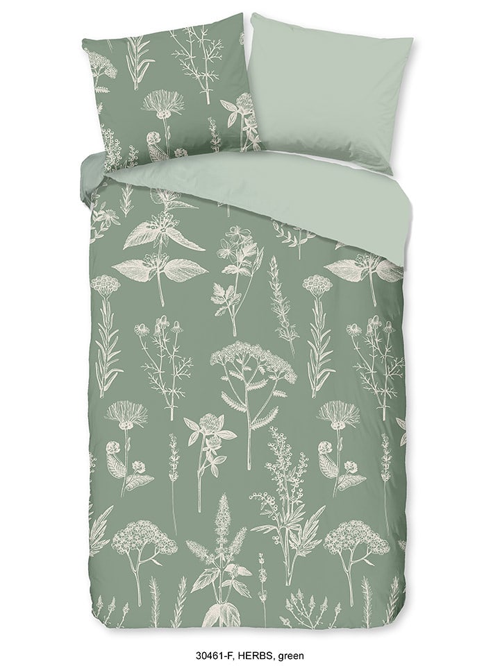 Good Morning Komplet pościeli flanelowej "Herbs" w kolorze zielonym rozmiar: 200x220 cm