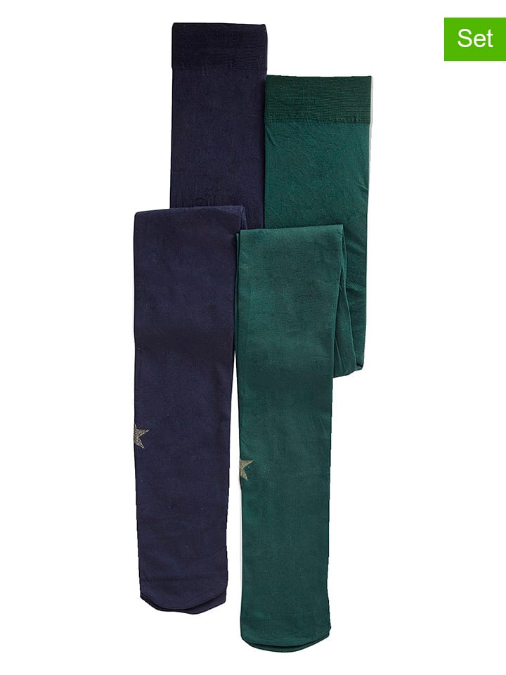 vertbaudet Rajstopy (2 pary) w kolorze granatowo-zielonym rozmiar: 19/22