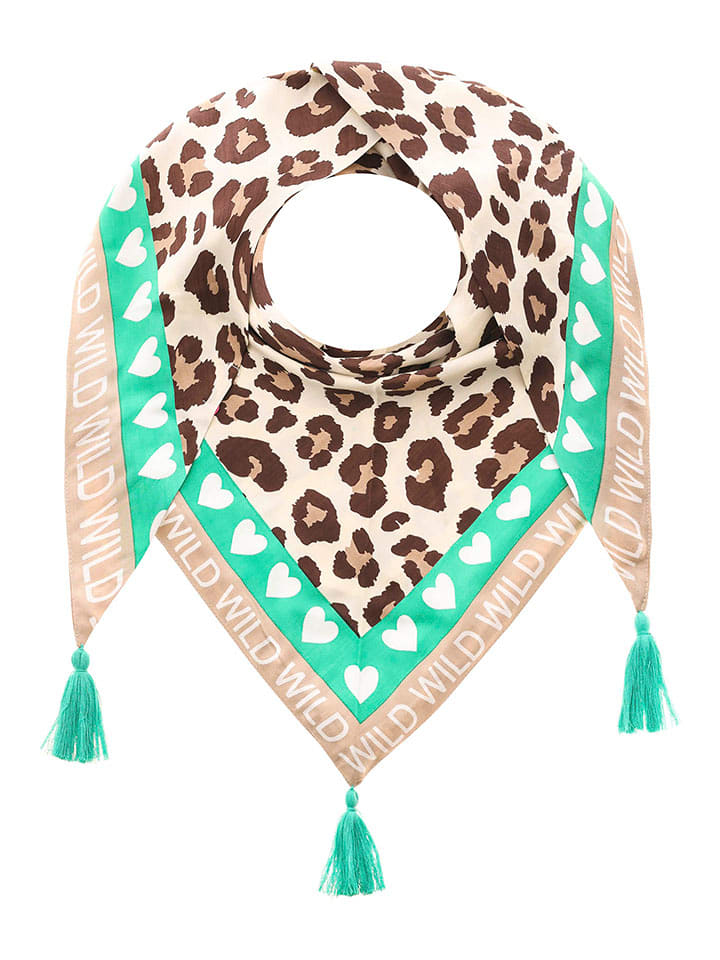 Zwillingsherz Chusta trójkątna w kolorze zielono-beżowym - 200 x 100 cm rozmiar: onesize