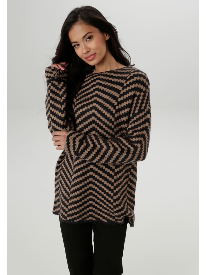 Aniston Sweter w kolorze jasnobrązowo-czarnym rozmiar: 38