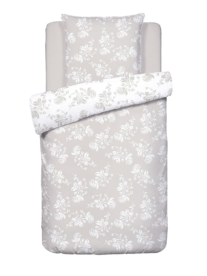 Cacharel Komplet pościeli satynowej "Roses" w kolorze szarobrązowym rozmiar: 200x220 cm