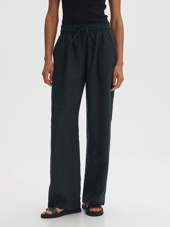 OPUS Lniane spodnie w kolorze granatowym rozmiar: 38