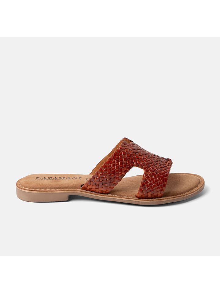 Lazamani Skórzane klapki w kolorze jasnobrązowym rozmiar: 42