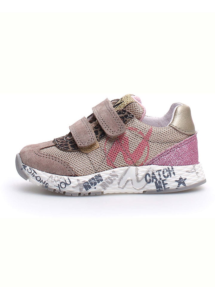 Naturino Skórzane sneakersy "Hess" w kolorze złoto-jasnoróżowym rozmiar: 22