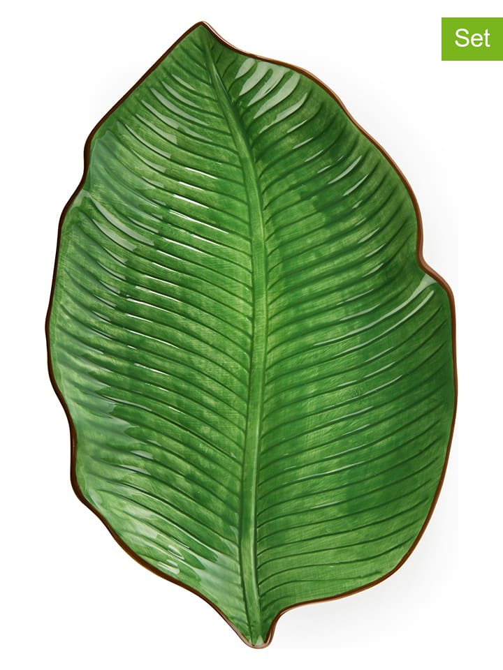 Trendy Kitchen by EXCÉLSA Półmiski (6 szt.) "Foliage" w kolorze zielonym - dł. 27 cm rozmiar: onesize