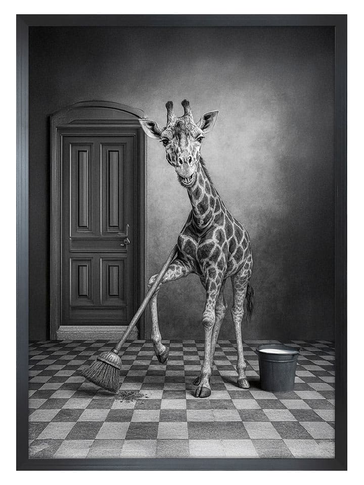 Ars Longa Druk artystyczny "Cleaning Giraffe" w ramce - 70 x 50 cm rozmiar: onesize