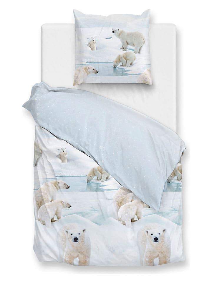 HNL Komplet pościeli flanelowej "Polare" w kolorze biało-błękitnym rozmiar: 155x220 cm