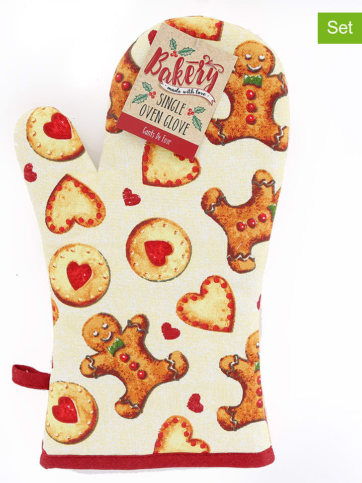 SiL Interiors Rękawice kuchenne (3 szt.) w kolorze kremowo-czerwonym - 32 x 18 cm rozmiar: onesize