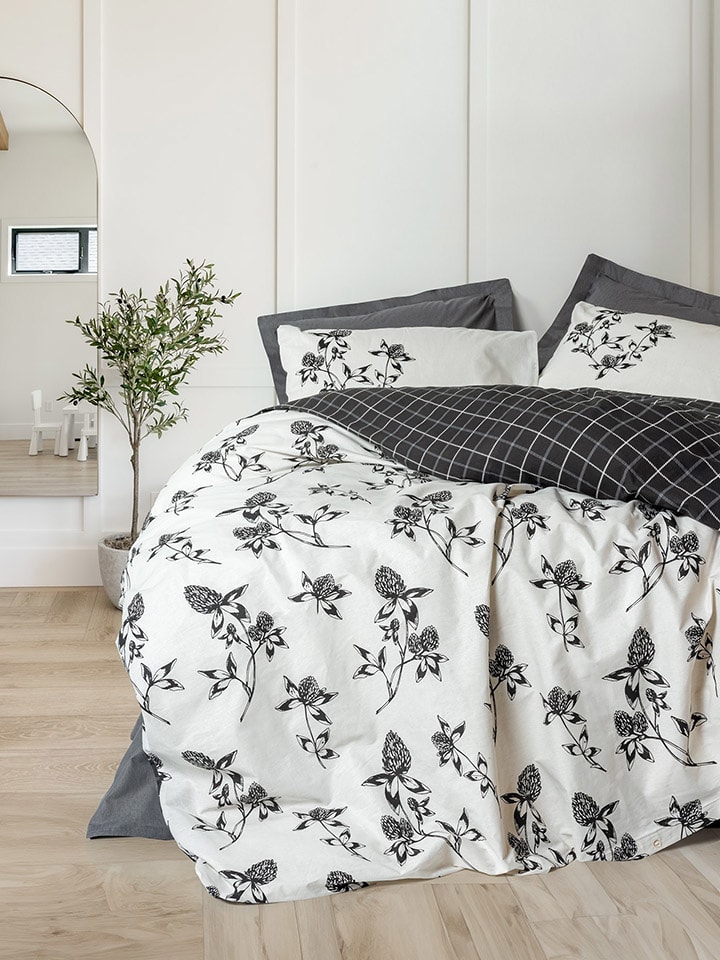 Colourful Cotton Komplet pościeli renforcé "Ohia" w kolorze biało-antracytowym rozmiar: 200x200 cm