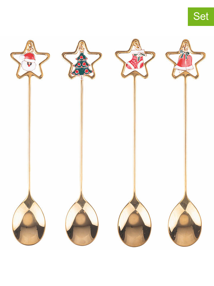 Villa d´Este Łyżeczki (4 szt.) "Xmas" w kolorze złotym ze wzorem - 16,3 cm rozmiar: onesize