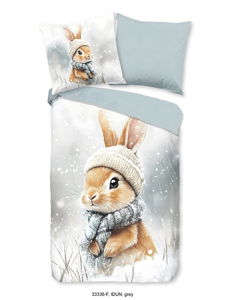 Good Morning Komplet pościeli flanelowej "Idun" w kolorze biało-jasnoszarym rozmiar: 135x200 cm